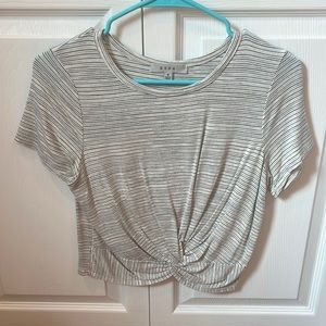 Grey, black and white striped crop shirt